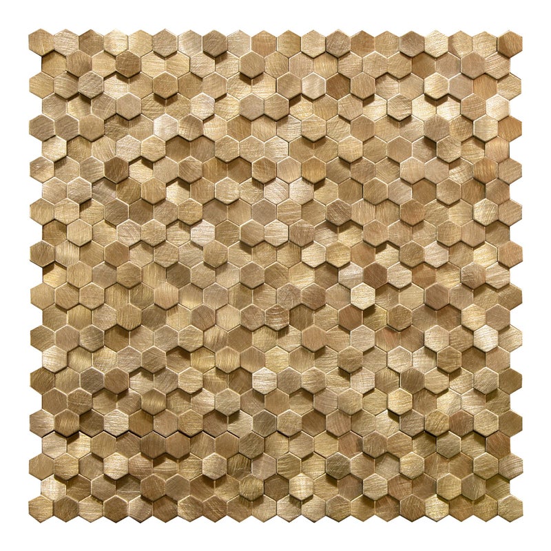 KASARO Peel and Stick Backsplash for Kitchen, 8 Pieces 3D Gold Hexagon Metal Mosaic Self Adhesive Wall Tiles Decorative for Living Room, Bathroom, Fireplace, 12â€x12â€ - Image 1